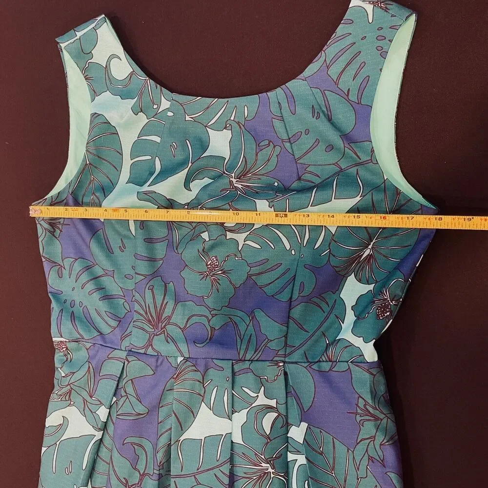 ~ Pink Martini Med Blue Green Tropical A-Line Sleeveless Lined Dress* - Pockets! - Picture 7 of 16